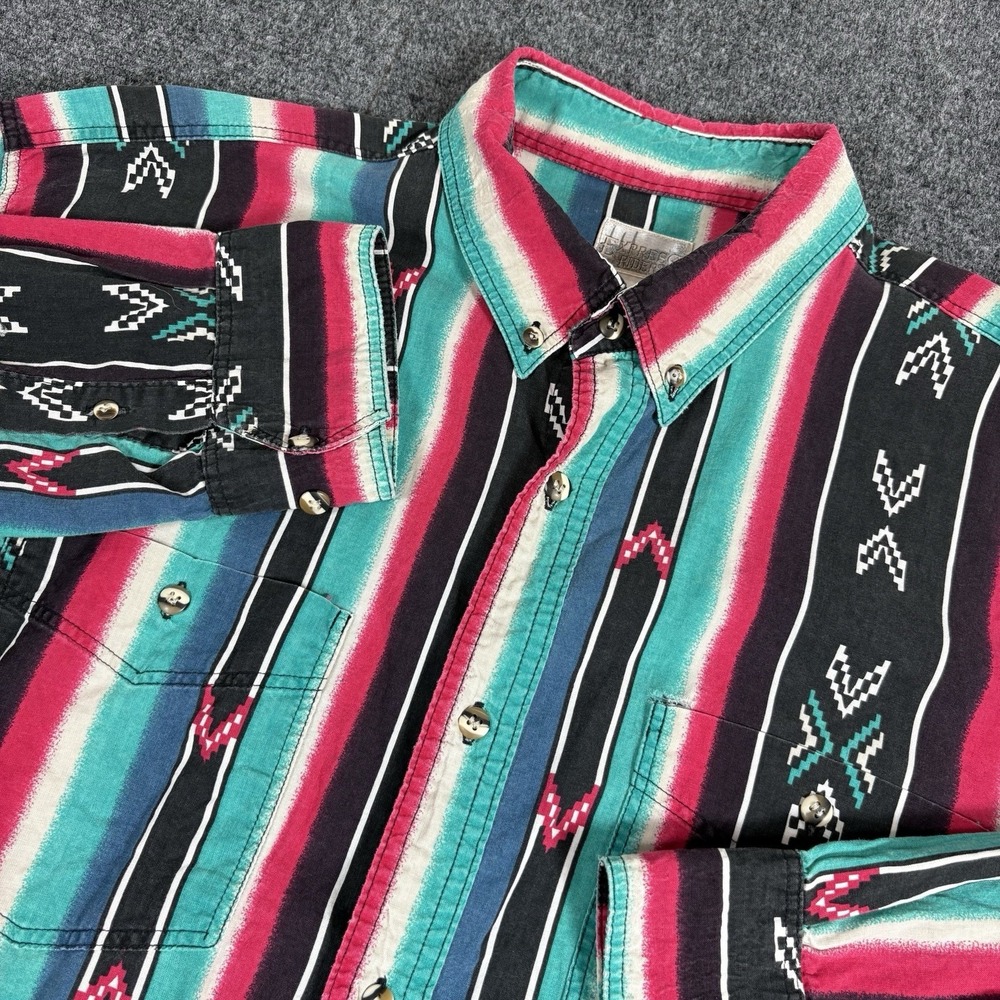 Vintage Express Rider Aztec Stripe Navajo Southwest Cowboy Western Shirt Men 2XL